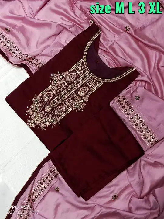 *Fabric : Heavy silk cotton* 
*Kurti with pant with dupatta*
*Size : M L XL XXL
 uploaded by NR COLLECTIONS on 5/17/2023