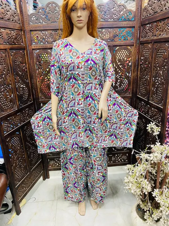 *Jaipuri kaftan set💕*

*Size-42bust*
Fabric -reyon
Best Quality 🥰
 uploaded by business on 5/17/2023