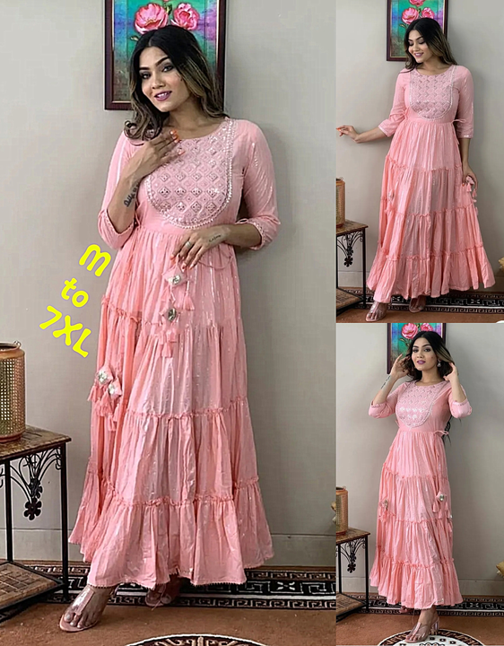Cotton Lurex Flared Gown with Beautiful Embroidery work on Yoke uploaded by Wasma Fashion on 5/17/2023