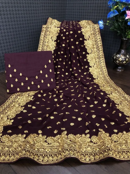 Georgette With Embroidery C Pallu work All over saree  uploaded by Murliwala Fashion on 5/18/2023
