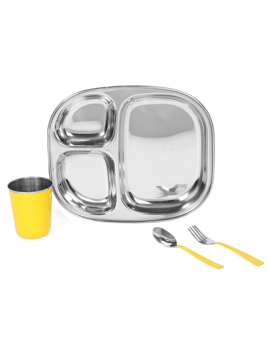 Tipy tipy tap stain less steel solid color dinner set off 4 yellow uploaded by business on 5/18/2023