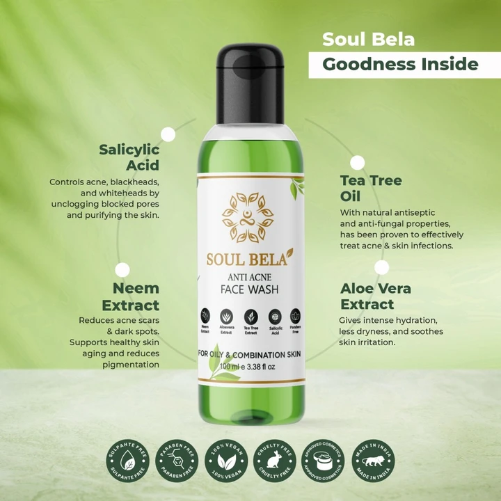 Soul Bela Oil Control Anti Acne Face Wash-
100ml | Controls acne | Removes Excess Oil | SLS & Parabe uploaded by SOUL BELA on 5/18/2023