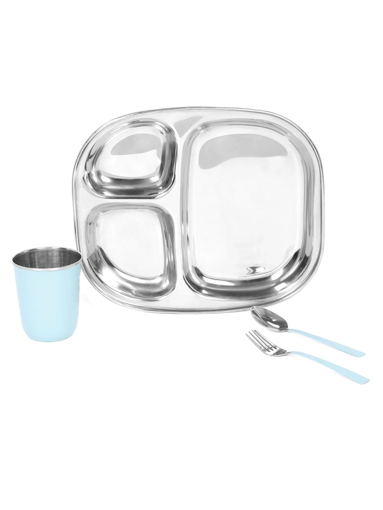 Stainless steel dinner set for 4 section devided with glass and spoon , fork  uploaded by Tipy tipy tap on 5/18/2023