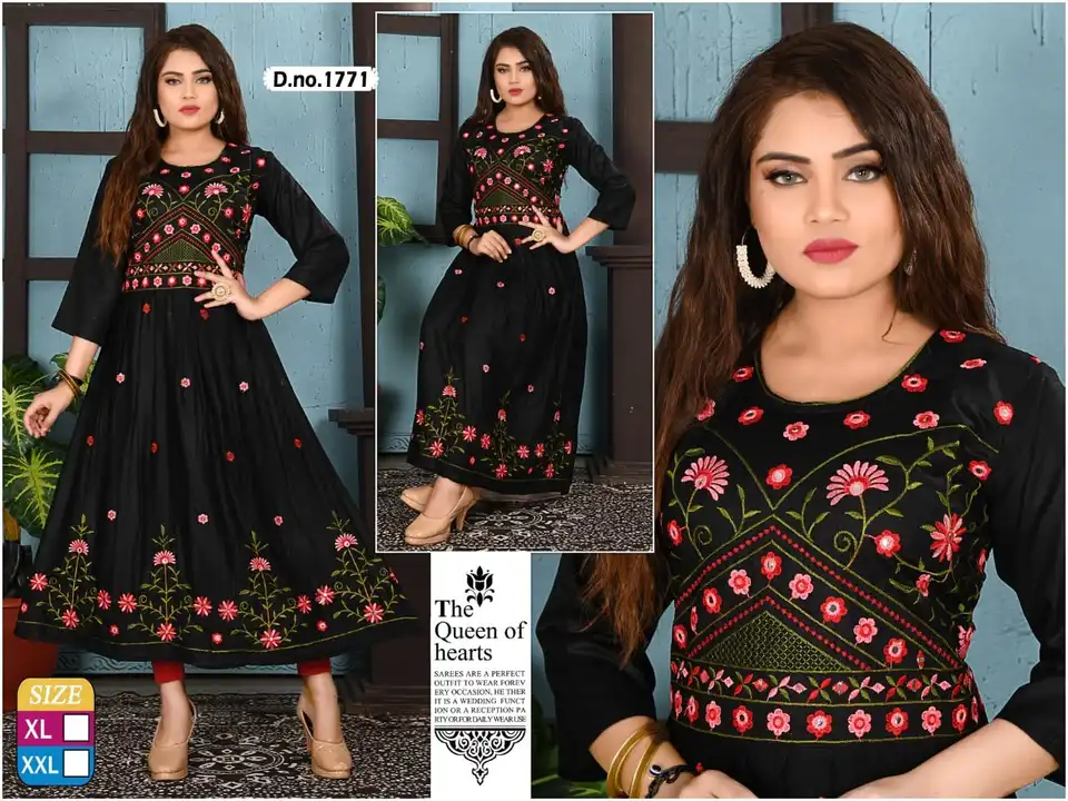 Fancy long ghera work embroidery printed full selevess regular wear party wear ladies wear xl xxl uploaded by Radha Creation , Maira sales for Readymade items on 5/18/2023