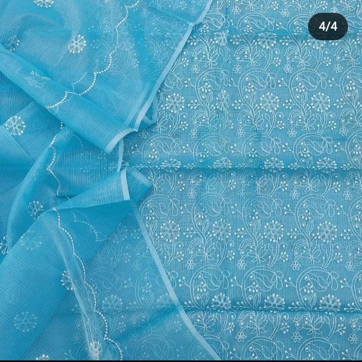 Kota Doria cotton fabric suits chikankari work design  uploaded by RB fashion group on 5/18/2023
