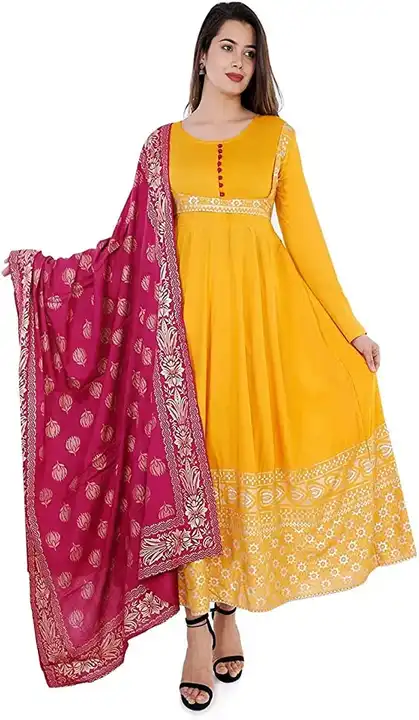 Riyon febric Anarkali gown with golden print duppata  uploaded by Collection BY AARFA on 5/18/2023