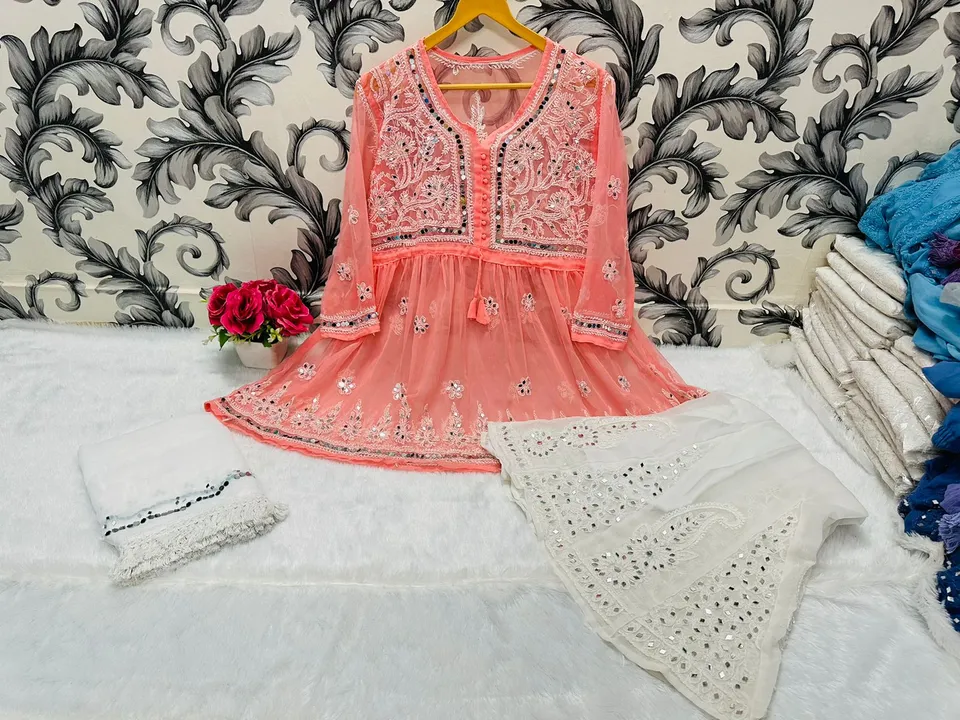 Lucknowi short gown set with garara uploaded by business on 5/18/2023