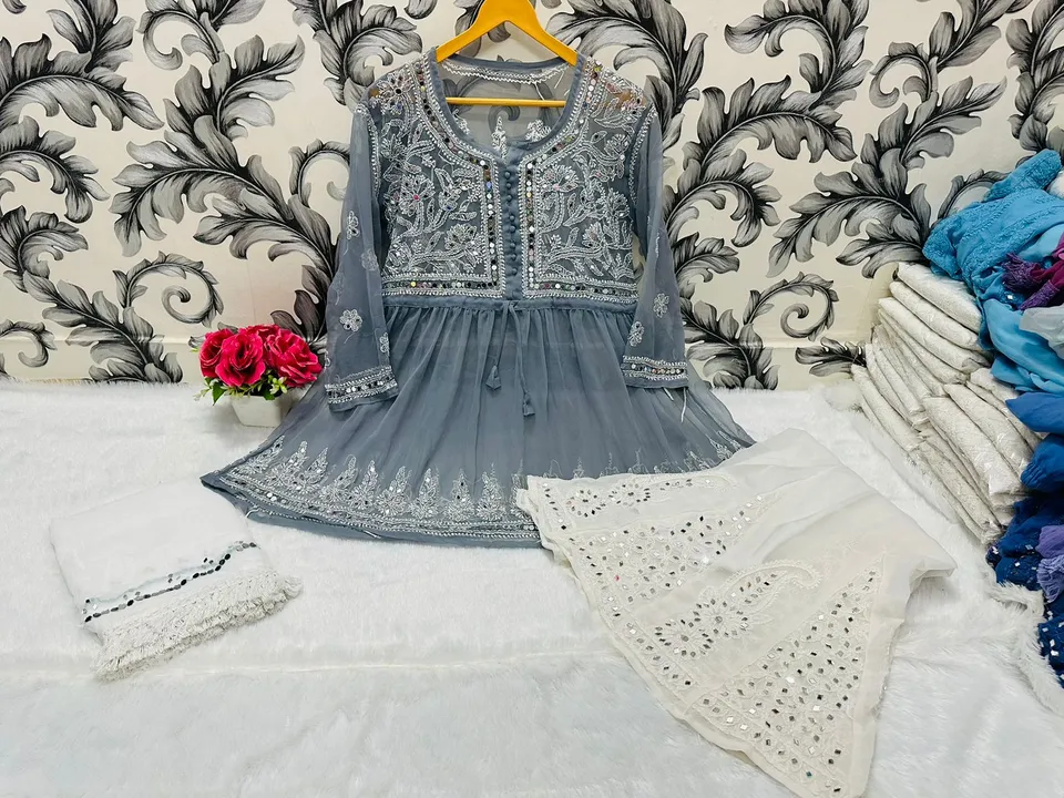 Lucknowi short gown set with garara uploaded by Richest Fashion on 5/18/2023