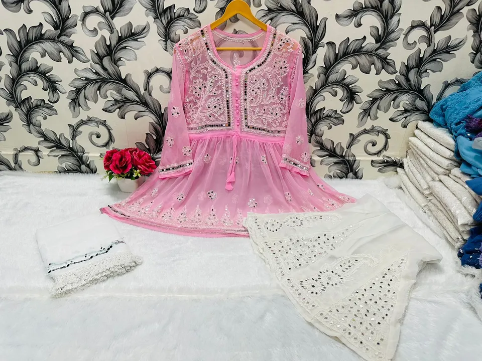 Lucknowi short gown set with garara uploaded by Richest Fashion on 5/18/2023