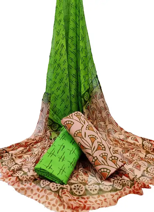 Cotton suits with  chiffon dupatta  uploaded by Morvi handicrafts on 5/18/2023