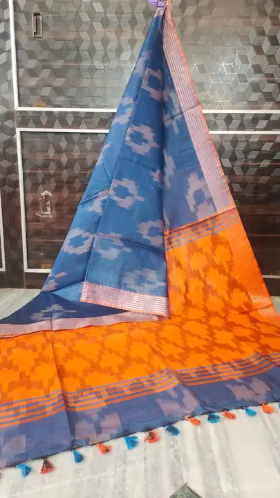 Pure Cotton Ikkat Weaving Design Saree With Running Blouse  uploaded by Kiran Textile on 5/18/2023
