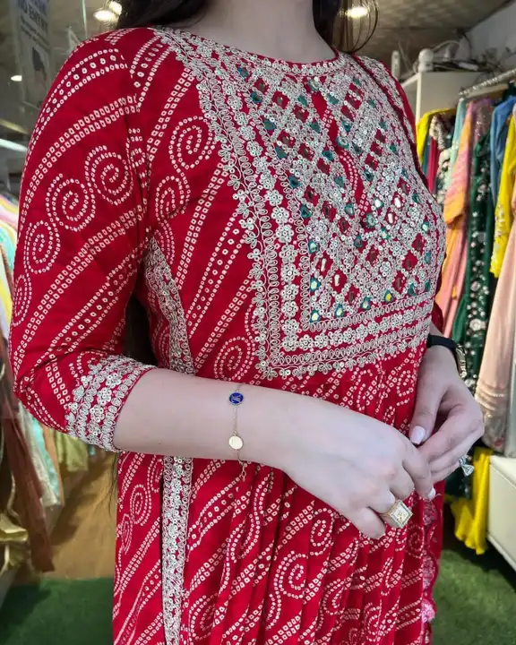 M/38 3XL/46*, Rayon Fabric bandhani Printed Straight Kurti Nayara Cut With Pant And Printed Dupatta uploaded by Online Ladies Dresses on 5/18/2023