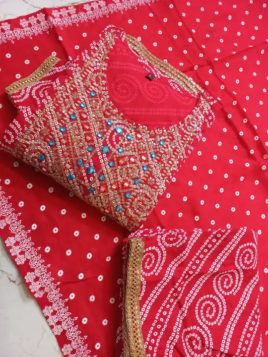 M/38 3XL/46*, Rayon Fabric bandhani Printed Straight Kurti Nayara Cut With Pant And Printed Dupatta uploaded by Online Ladies Dresses on 5/18/2023