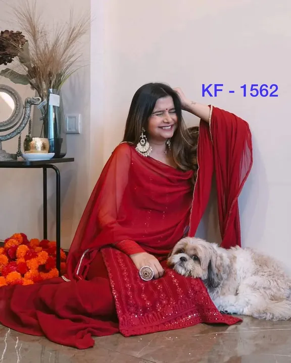 NEW DESIGNER HEAVY FUAX GEORGETTE TOP WITH WORK PALAZZO SUIT* uploaded by Shreeji fashion on 5/19/2023