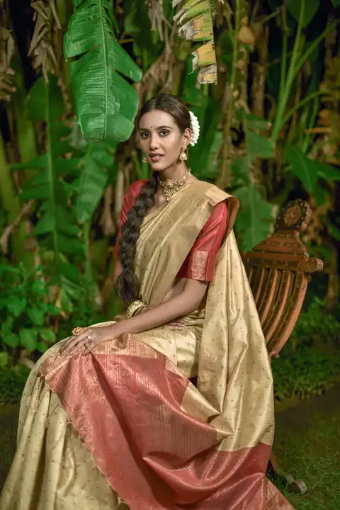 Premium Raw Silk Saree with unique bandhani weaves butti all over and zari woven border with contras uploaded by Roza Fabrics on 5/19/2023