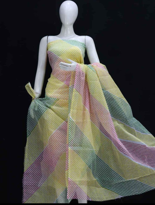 Kota Doria cotton fabric suits block print design lahariya design uploaded by RB fashion group on 5/19/2023