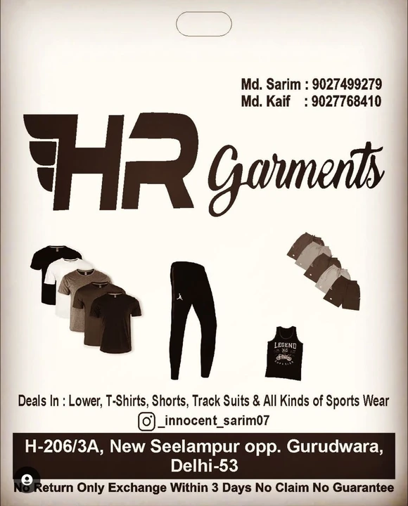 Visiting card store images of HR Garments