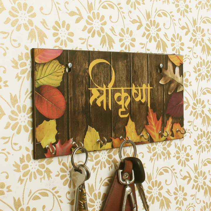 Brown Shree Krishna Theme Wooden Key Holder with 7 hooks uploaded by Home decor on 5/19/2023