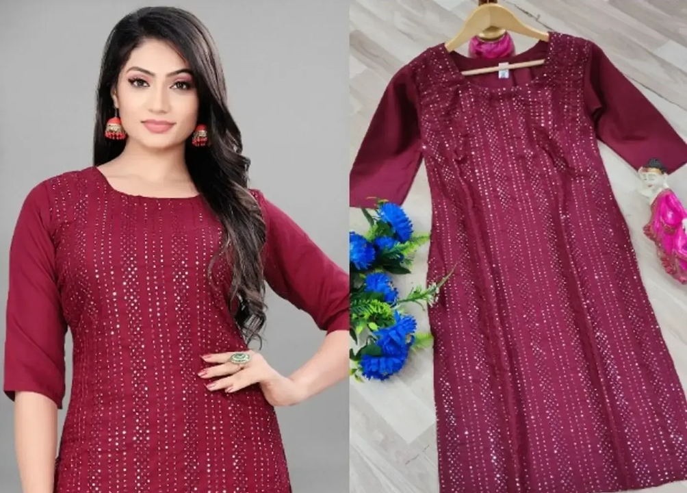 Post image Glamorous Rayon Sequence Worked Kurti For Women

Size: 
S
M
L
XL
2XL
3XL

 Color:  Maroon

 Fabric:  Rayon

 Type:  Stitched

 Occasion:  Casual

 Pack Of:  Single

Within 6-8 business days However, to find out an actual date of delivery, please enter your pin code.

Glamorous Rayon Sequence Worked Kurti For Women * Kurti Fabric : Heavy Rayon , Kurti Work : Heavy 3Mm Sequence Embroidery Work With Tone To Tone Thread * Neck : Round Neck * Sleeves : Three ndash; Quarter Sleeves * Size : S, M, L, Xl, 2Xl, 3Xl , Kurti Length : 44 Inch * Pack Of 1