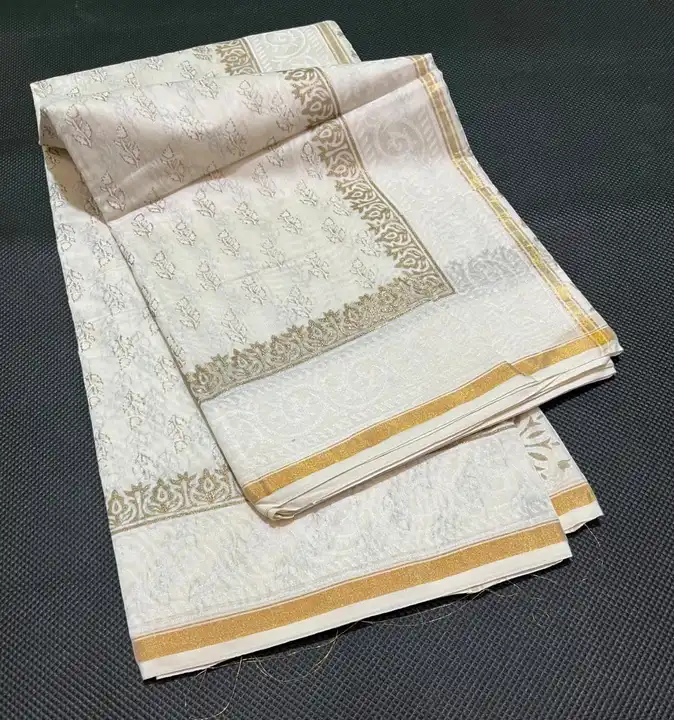 Handblock fancy golden khadi print half silk half cotton chanderi saree  uploaded by Chanderi ethnic world on 5/19/2023