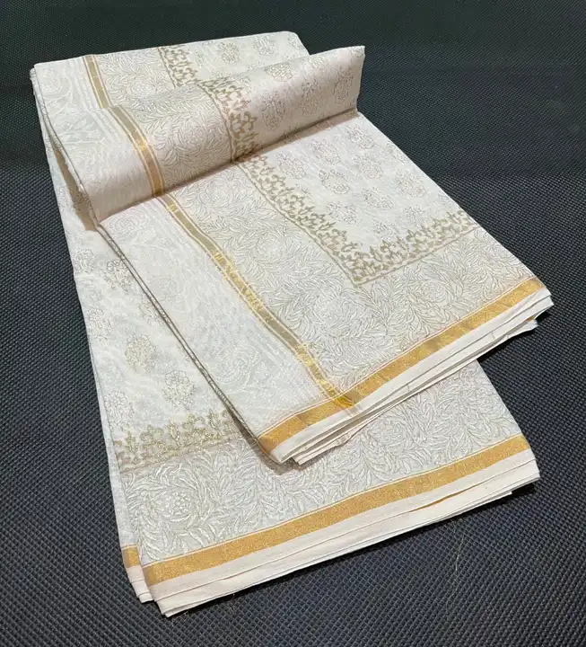 Handblock fancy golden khadi print half silk half cotton chanderi saree  uploaded by Chanderi ethnic world on 5/19/2023