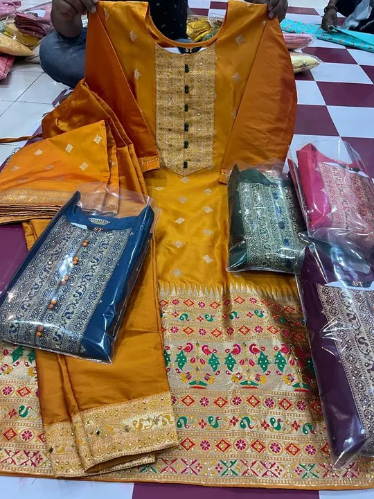 Heavy banarasi Silk kurti with pant and dupatta uploaded by PR TRADERS on 5/19/2023
