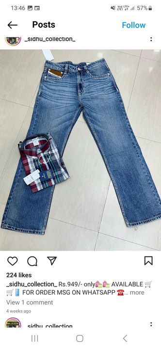 Post image मुझे Men's Jeans के 11-50 पीस ₹25000 में चाहिए. अगर आपके पास ये उपलभ्द है, तो कृपया मुझे दाम भेजिए.