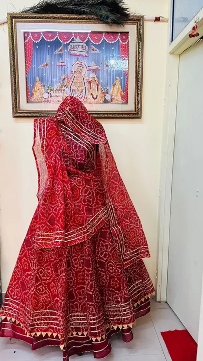 New launch kota doriya fabric  design   Beautiful   Bhandej design   lehnga with duppta inner linig  uploaded by Gotapatti manufacturer on 5/20/2023