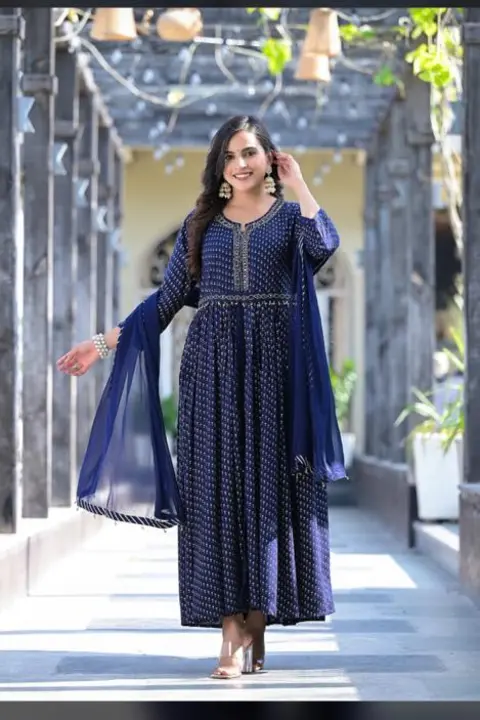 M to XXL, mylar mirror embroidered front slit one piece outfit
with belt and a tassel dupatta uploaded by Online Ladies Dresses on 5/25/2024