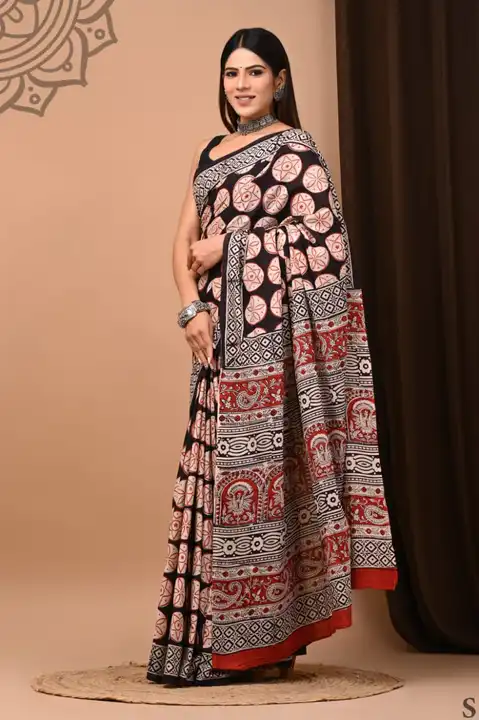 Cotton Linen saree with blouse  uploaded by Ashoka bagru print on 5/20/2023