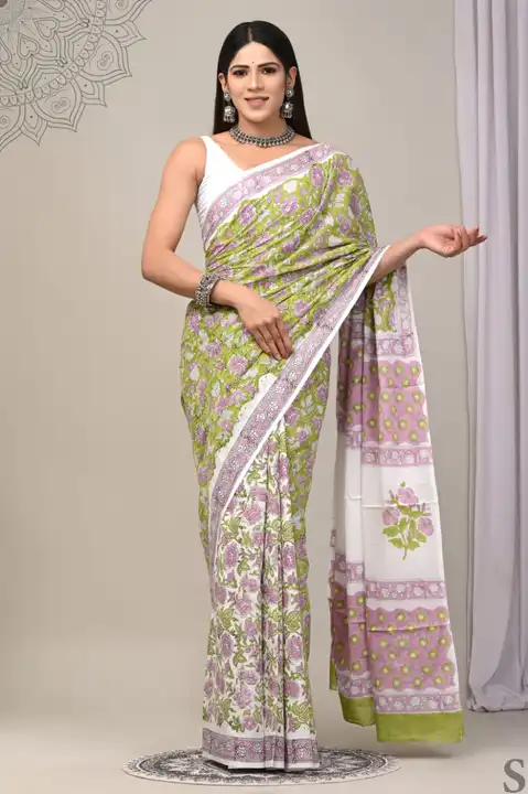 Cotton Linen saree with blouse  uploaded by Ashoka bagru print on 5/20/2023