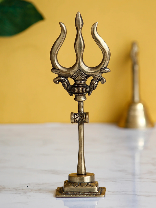 
🧿 Gold Brass Trishul with Damru Handcrafted Figurine  uploaded by Home decor on 5/20/2023