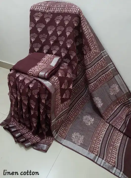 Cotton linen saree  uploaded by Shree Krishna Handicrafts on 5/20/2023