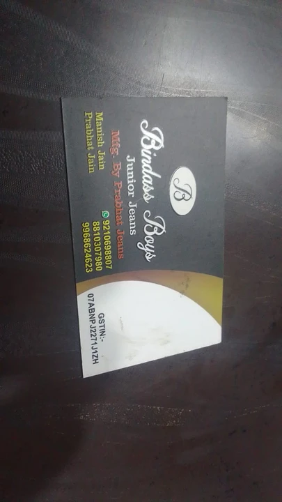 Visiting card store images of Prabhat jeans