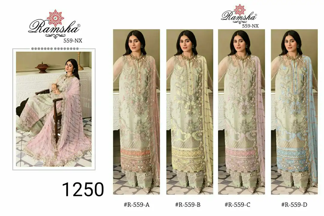 *RAMSHA..PRESENT*

*🌻R-559 nx 🌻*

RATE : - *1250 ₹*+GST

FABRICS DETAIL:-
TOP:- *GEORGET HEAVY EMB uploaded by A2z collection on 5/20/2023