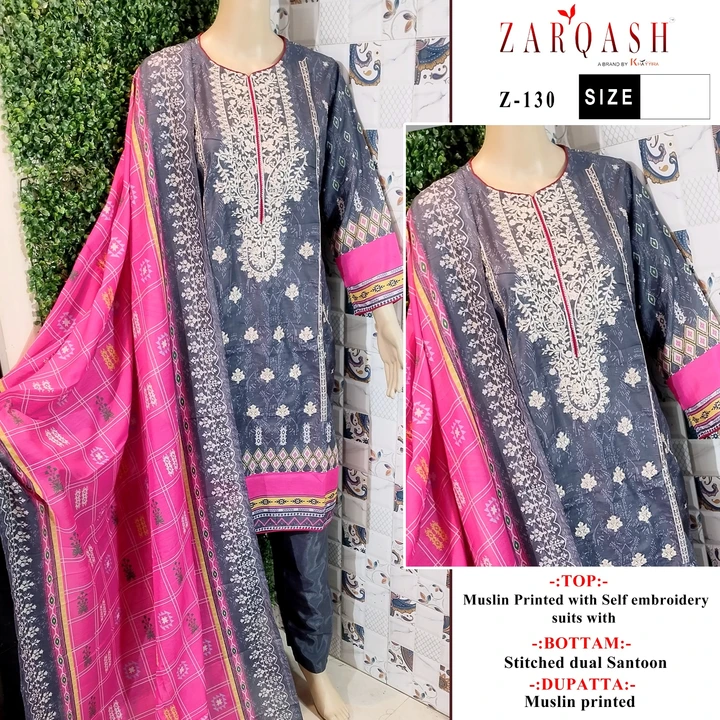 *ZARQASH suits ®️*

AALIYA VOL-8
UNSTITCHED or Readymade

*D.no :- 130 / 131 / 132*

*Fabric :- Musl uploaded by A2z collection on 5/20/2023