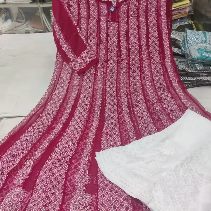 Fancy Chikankari Georgette Anarkali+Sharara sets fine work Collections  uploaded by LUCKNOW CHIKANKARI BAZAR on 5/20/2023