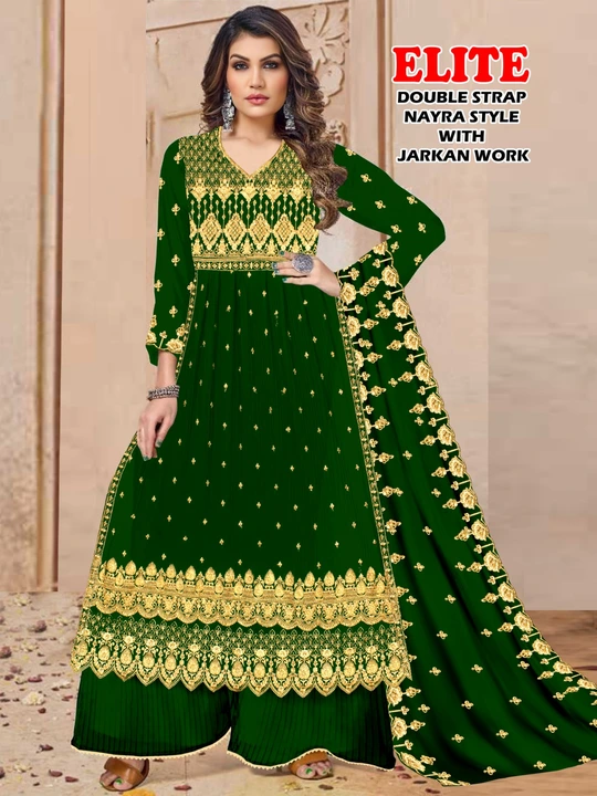 FOX GEORGETTE DOUBLE STRAP NAYRA STYLE WITH JARKAN WORK 1SET 4 PIECE  BLOOMING COLOUR  uploaded by Vtpl on 5/21/2023