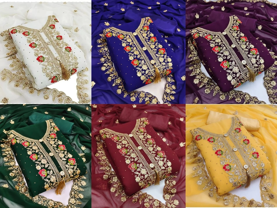 Sakhi Unstitched Georgette Salwar Suit Material Embroidered uploaded by YAGNAM FAB on 5/21/2023