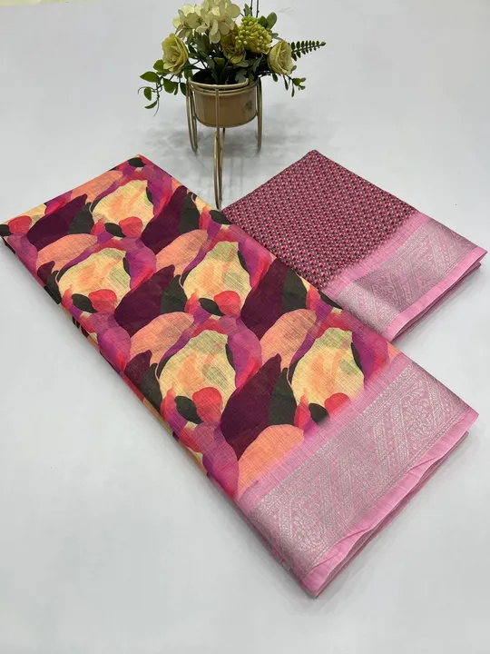 Linen saree uploaded by SAURYA LIFE STYLE on 5/21/2023