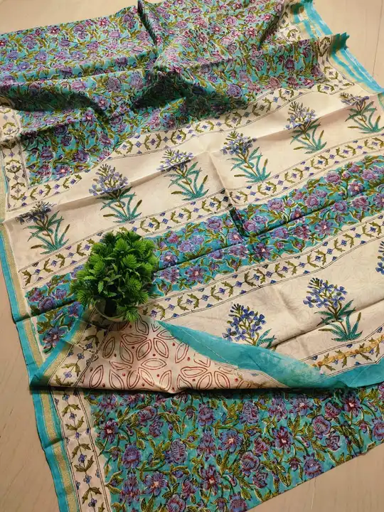 Handblock flower print half silk half cotton chanderi saree  uploaded by business on 5/21/2023