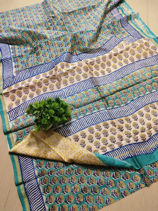 Handblock flower print half silk half cotton chanderi saree  uploaded by Chanderi ethnic world on 5/21/2023