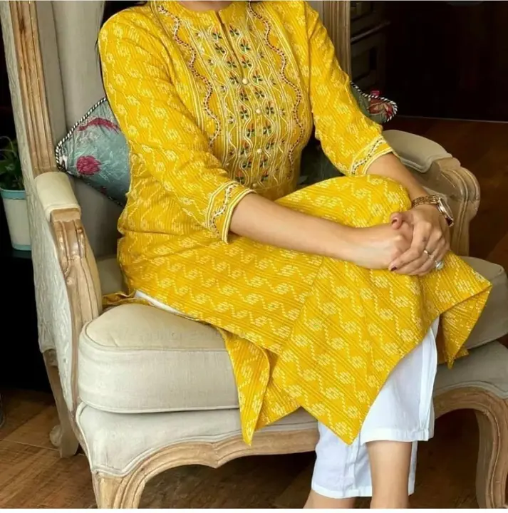 Beautiful yellow kBeautiful yellow kurti pant set  uploaded by business on 5/21/2023