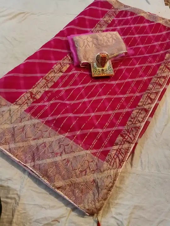 😍😍new launched 
Nice beautiful organza jari border saree with bful hand tie nd die lehria on allov uploaded by Gotapatti manufacturer on 5/22/2023