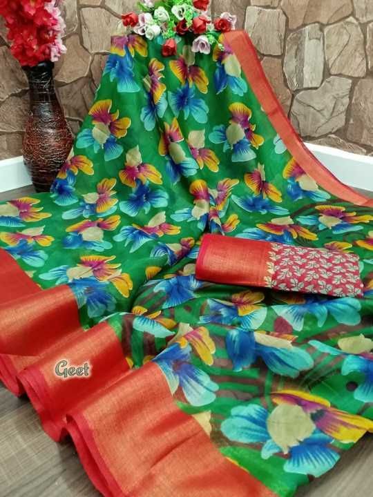 Linen Cotten printed saree uploaded by Rakesh Textiles on 3/10/2021