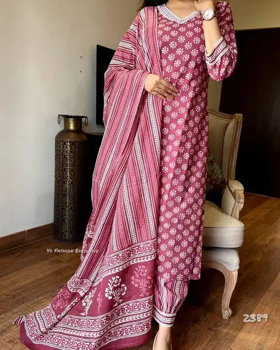Reyon fabric best quality  m to XXL size 3 pis set afgani pent cotton dupatta  uploaded by M i Jaipur Kurties on 5/22/2023