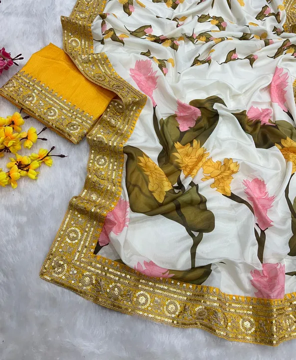Chinnon saree with floral print uploaded by VARDHAK COLLECTION  on 5/22/2023