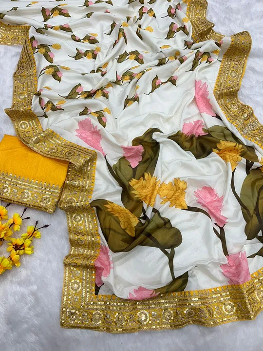 Chinnon saree with floral print uploaded by VARDHAK COLLECTION  on 5/22/2023