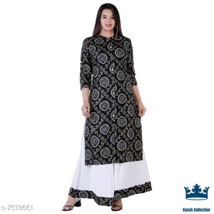 Women Rayon A-line Printed Long Kurti With Palazzos uploaded by Vansh Collection's on 3/10/2021