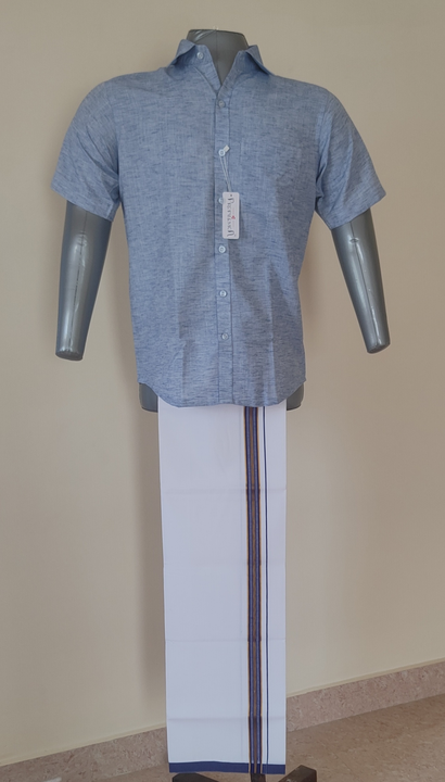 MENS COTTON SLUB LINEN FEEL SHIRT AND DHOTHI  uploaded by Impeller Fabrics on 5/22/2023